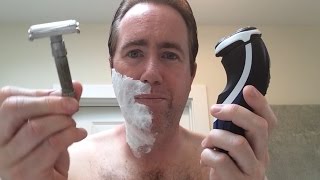 Electric Razor Shaving vs Safety Razor Shaving [upl. by Sumedocin]