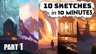 10 Sketches In 10 Minutes  Digital Speed Paint Timelapse  Concept Art [upl. by Zahara238]