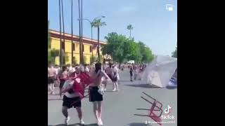 Rangers amp Frankfurt fans fighting in Seville  Throwing Chairs [upl. by Lewap]