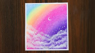 Dreamy Day 🌈Rainbow Sky amp Clouds  Step by step Oil pastel Painting 144 [upl. by Linad51]