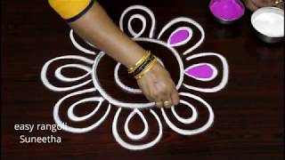 Beautiful festival color kolam  easy rangoli designs  simple muggulu designs [upl. by Anaz]