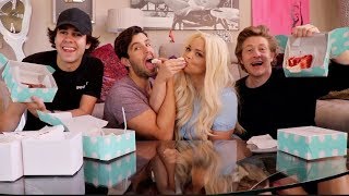 EPIC CAKE MUKBANG FT Trisha Paytas David Dobrik and Jason Nash [upl. by Leik]