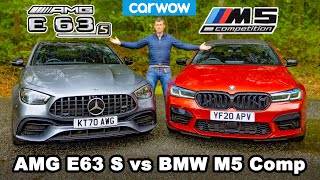 BMW M5 Comp vs AMG E63 S review amp 060mph 14mile brake and drift comparison [upl. by Evanthe649]