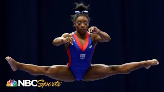 Simone Biles nails double double dismount wows with Trials Day 1 beam routine  NBC Sports [upl. by Baudelaire97]