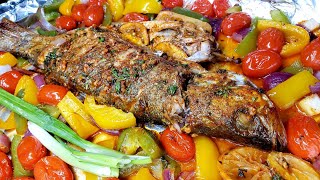 Tastiest Oven Baked Whole Fish Recipe  Oven Baked Sea Bass [upl. by Atteynot]