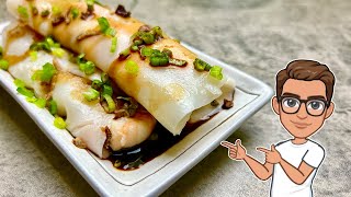 Homemade Cheung Fun Recipe  Steamed Rice Noodle Rolls With Shrimps [upl. by Gonzales601]