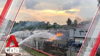 Jurong industrial fire SCDF in action [upl. by Nerral]