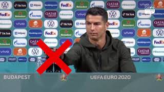 Cristiano Ronaldo removes CocaCola bottles from press conference [upl. by Oicnaneb]