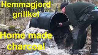 Hur man gör hemmagjord grillkol i en oljefatskolmila  How to make charcoal at Berg 310 [upl. by Brigitta]