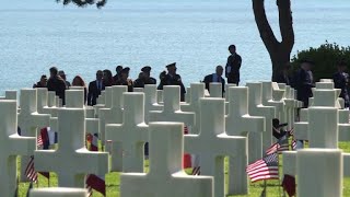 DDay émotion au cimetière américain de CollevillesurMer  AFP News [upl. by Ynattir]