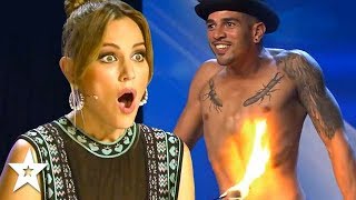 Contestant Sets Himself On FIRE On Spains Got Talent  Got Talent Global [upl. by Aneeuqahs260]