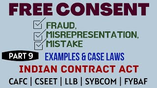 Fraud  Misrepresentation  Mistake  Free Consent  Indian Contract Act  Caselaws  Example [upl. by Aneram]