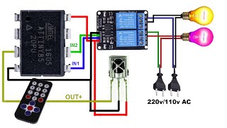 ATtiny85 Relay Control with IR Remote  ATtiny85 IR Receiver and 2 Channel Relay [upl. by Pattani202]