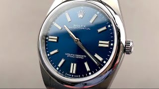 2020 Rolex Oyster Perpetual 41mm 1243000003 – Bright Blue Dial Review [upl. by Arlan]