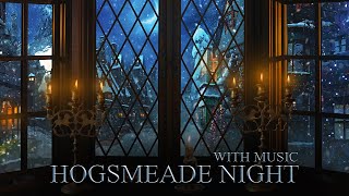 Hogsmeade Window quotWinter Nightquot ⛄ Harry potter ASMR Ambience  Christmas Music 🎄 Fireplace amp Snow [upl. by Ahsetal]