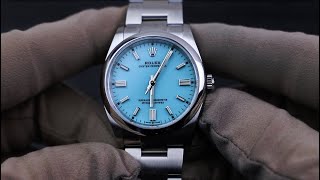 Rolex Oyster Perpetual 36 126000 Turquoise blue quotTiffanyquot Unboxing Video [upl. by Annadiana]