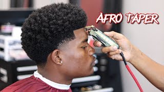 BARBER TUTORIAL AFRO TAPER  CURL SPONGE WITH SIDE PART [upl. by Nilyaj]