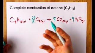 Complete Combustion of Octane C8H18 Balanced Equation [upl. by Reiss651]