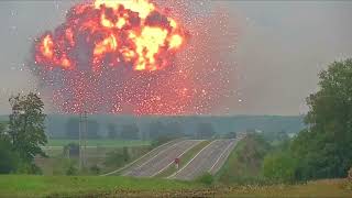 Massive explosion at Ukraine ammunition depot forces evacuation [upl. by Aryamoy]