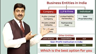 Business Entities in India Public Limited Pvt Limited OPC LLP Partnership or Proprietorship [upl. by Oaht]