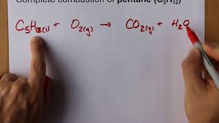 Complete Combustion of Pentane C5H12 Balanced Equation [upl. by Eitirahc426]