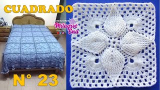 Cuadrado NΒ° 23 Tejido a crochet hojas en relieves paso a paso para mantitas y cobijas de bebe [upl. by Brande]