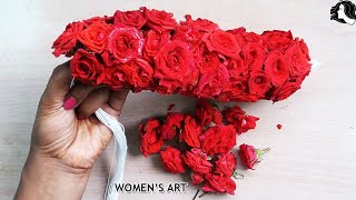 how to string rose flower garland  roja poo malai kattuvathu eppadi in tamil  WOMENS ART [upl. by Barn236]