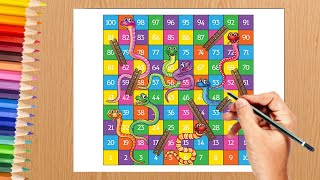 How to draw Snake amp ladder game  Snake and Ladder board game drawing [upl. by Eyanaj]