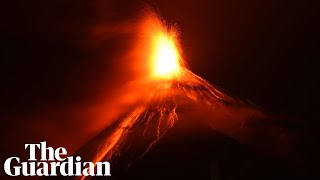 Guatemalas Fuego volcano bursts redhot lava and ash in latest eruption [upl. by Ahsekram179]