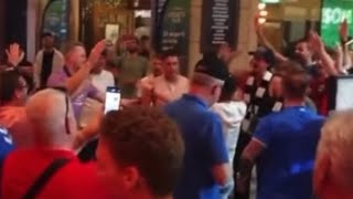 Rangers fans vs Frankfurt fans Respect in Street  Singing in Seville before final [upl. by Farlee]