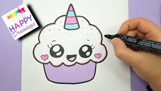 HOW TO DRAW A CUTE CUPCAKE UNICORN  SUPER EASY AND KAWAII [upl. by Medora]