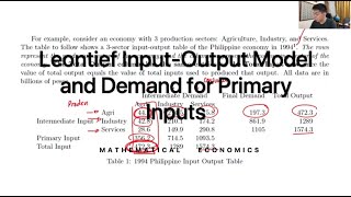 Leontief InputOutput Model and Demand for Primary Inputs [upl. by Nais]