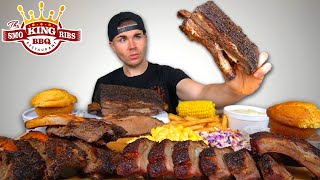 Texas BBQ Ribs Mukbang Giant Beef Short Rib Beef Ribs Pork Ribs Cheesy Mac cornbread [upl. by Airretnahs684]