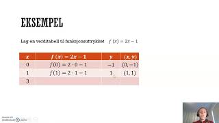 Lineær funksjon Fra funksjonsuttrykk til verditabell [upl. by Edras]