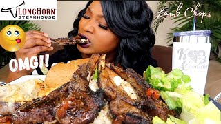 LONGHORN STEAKHOUSE MUKBANG  LAMB CHOPS  CHEESY STUFFED MUSHROOMS [upl. by Tibbitts]