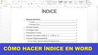 CÓMO HACER UN ÍNDICE EN WORD [upl. by Zephan]