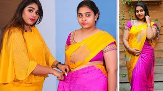 பட்டு புடவையில் ஒல்லியாக தெரிய இதை try பண்ணுங்க  Fast and Easy Saree Draping tutorial in Tamil [upl. by Ayhdnas]