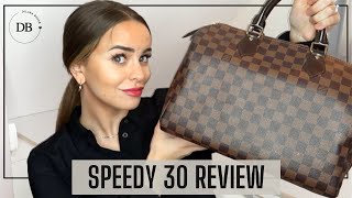 LOUIS VUITTON SPEEDY 30 DAMIER EBENE REVIEW  WHATS IN MY BAG  DILARA BOSAK [upl. by Araid971]