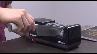 How To Sharpen On Wusthof Electric Knife Sharpener by Chefs Choice [upl. by Alarice985]