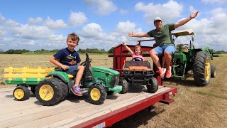 Using real tractors and kids tractors making hay  Tractors for kids [upl. by Kaitlin]