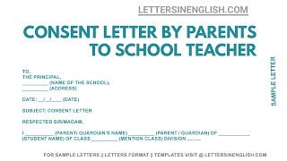 Consent Letter by Parents to School  Consent Letter Sample [upl. by Annyl]