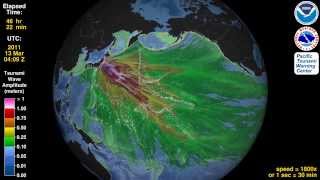 Tsunami Animation Tohoku Japan 2011 rotating globe [upl. by Zapot519]