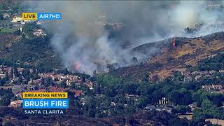 Brush fire threatens homes in Santa Clarita  ABC7 [upl. by Anaujal324]