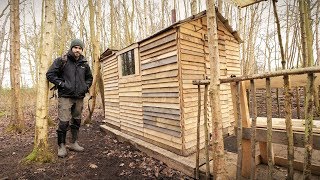 Off Grid Pallet Wood Cabin Picket Fence Build amp Woodstove Cooking [upl. by Alansen]