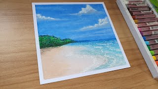 Oil Pastel Drawing for Beginners  Beautiful Beach [upl. by Niko]