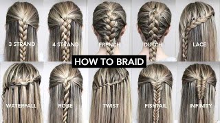 10 Basic Braids For Beginners  Easy DIY Tutorial [upl. by Mellette]