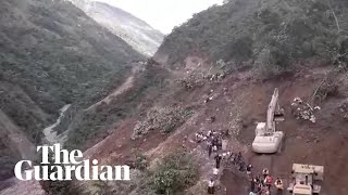 People swept away by mudslide as mountainside collapses in Bolivia [upl. by Ylrad]