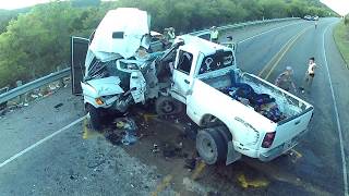 Witness Video – Pickup Truck Centerline Crossover Collision with MediumSize Bus on US Highway 83 [upl. by Chang]