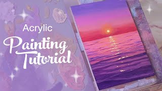 Acrylic Painting Tutorial  Purple Ocean Sunset beginner to intermediate [upl. by Cirala]