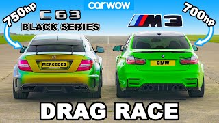 750hp AMG C63 Black Series v 700hp BMW M3 DRAG RACE 14 12 and 1MILE [upl. by Aseretairam]